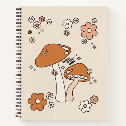 Mushrooms And Flowers Earth Tones Beige Retro 70s Notebook