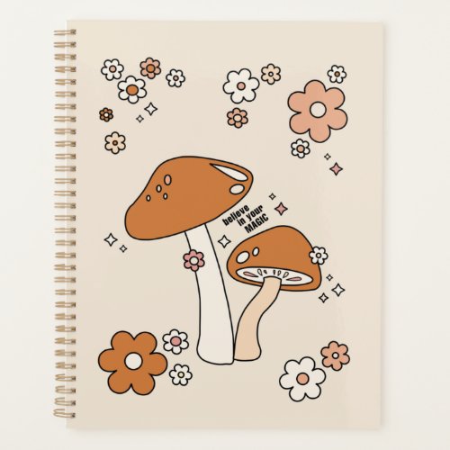 Mushrooms And Flowers Earth Tones Beige Retro 70s Planner