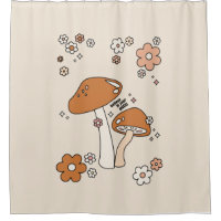 Mushrooms And Flowers Earth Tones Beige Retro 70s Shower Curtain, Zazzle  in 2023