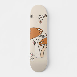 Mushrooms And Flowers Earth Tones Beige Retro 70s Skateboard