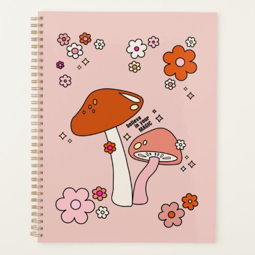 Mushrooms And Flowers Peach Art Retro 70s Planner