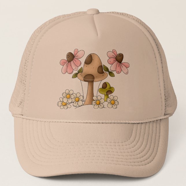 Mushrooms and Flowers Trucker Hat (Front)