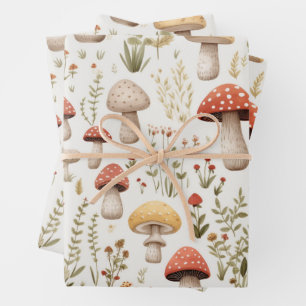 Mushrooms and Forest Flower Wrapping Paper Sheets