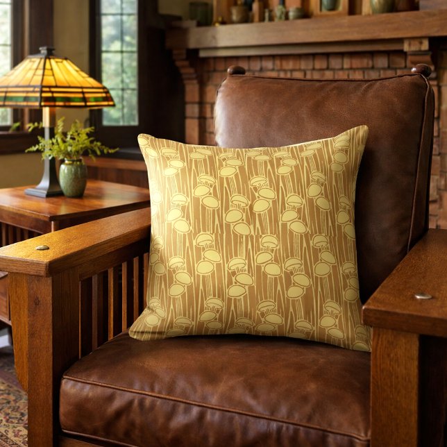 Mushrooms And Grass Pattern Throw Pillow (Creator Uploaded)