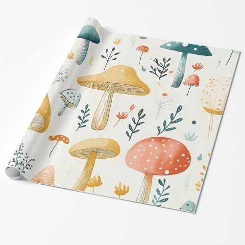 Mushrooms and Leaves Wrapping Paper