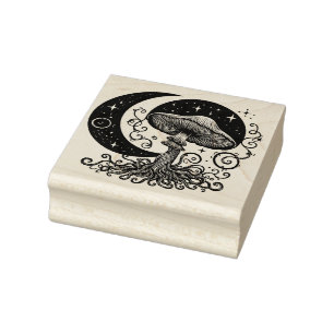 Mushrooms and Moon Rubber Stamp