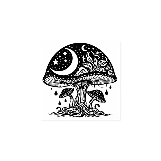 Mushrooms and Moon Rubber Stamp   (Imprint)