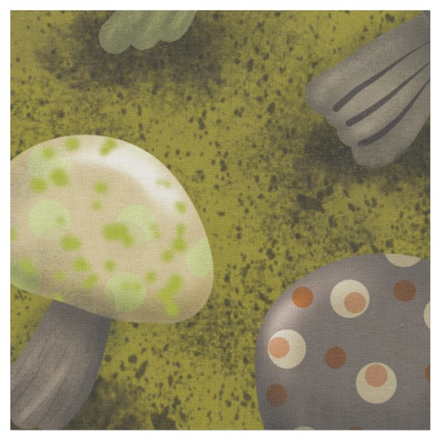 Mushrooms and More Mushrooms Large Repeat Fabric (Close Up)