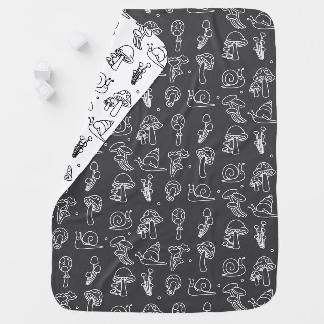 Mushrooms and Snails Baby Blanket (In Situ)