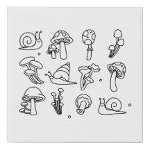 Mushrooms and Snails Faux Wrapped Canvas Print