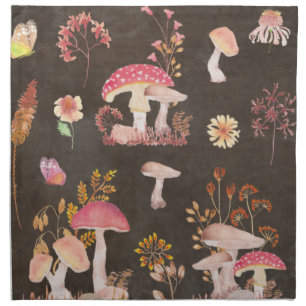 Mushrooms and wild flowers  cloth napkin