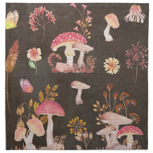 Mushrooms and wild flowers  cloth napkin