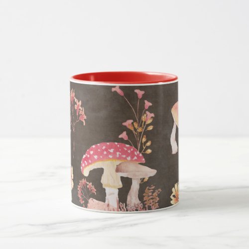 Mushrooms and wild flowers mug