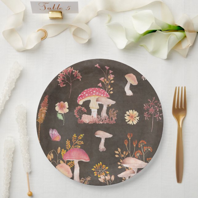Mushrooms and wild flowers  paper plates (Wedding)