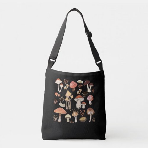 Mushrooms Antique Botanical Nature Love Champignon Crossbody Bag