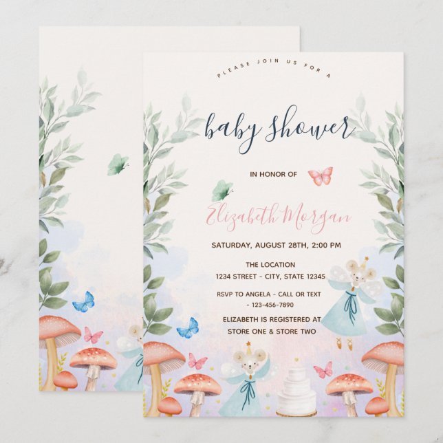  Mushrooms Baby Mouses Leaves Baby Shower  Invitation (Front/Back)