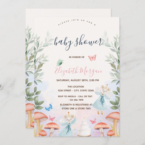  Mushrooms Baby Mouses Leaves Baby Shower  Invitation