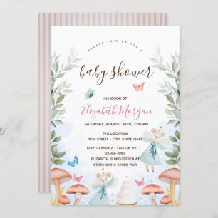 Mushrooms,Baby Mouses Pink Stripes Baby Shower Invitation