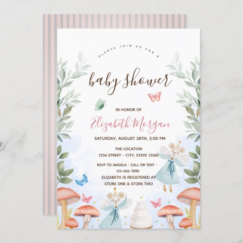 MushroomsBaby Mouses Pink Stripes Baby Shower   Invitation