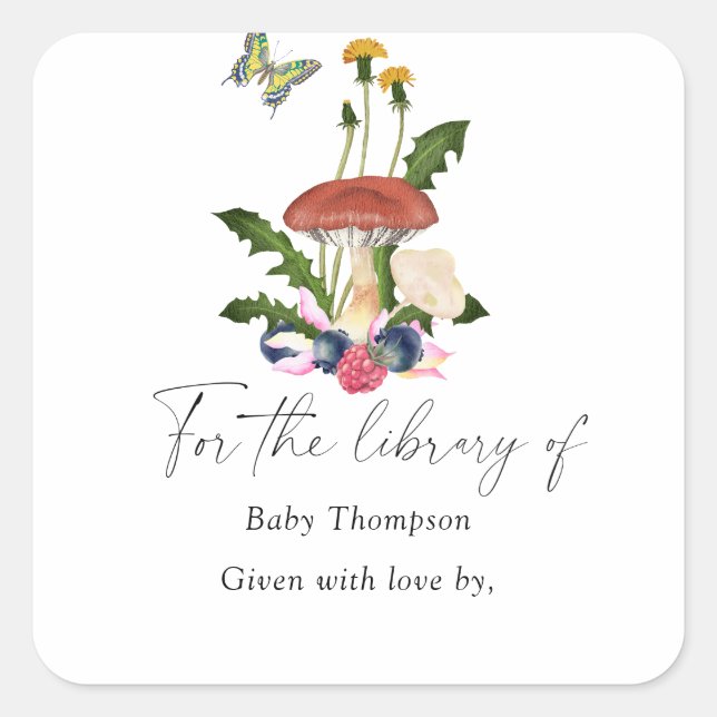 Mushrooms - Baby Shower bookplate, books for baby Square Sticker (Front)