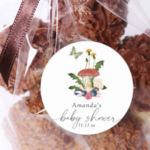 Mushrooms baby shower classic round sticker