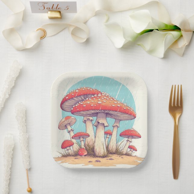 mushrooms Birthday or Shower  Paper Plates (Wedding)