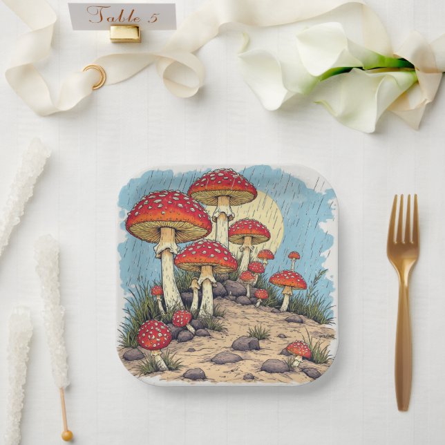 mushrooms Birthday or Shower  Paper Plates (Wedding)
