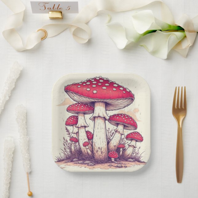 mushrooms Birthday or Shower  Paper Plates (Wedding)