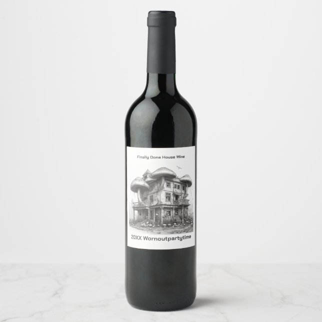 Mushrooms Black and white Wine Label (Front)