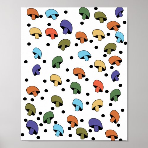 Mushrooms Black Circles Retro Pattern Poster