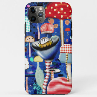 mushrooms blue marine blue gingham iPhone 11 pro max case