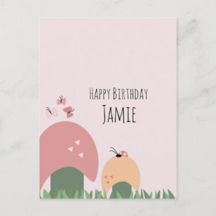Mushrooms, Butterflies and Ladybugs Happy Birthday Postcard