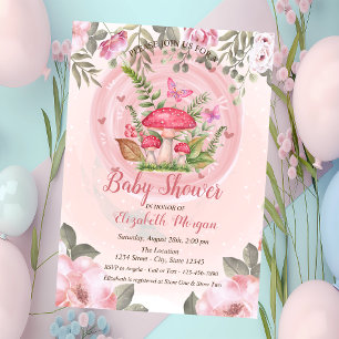 Mushrooms Butterflies Floral Baby Shower Invitation