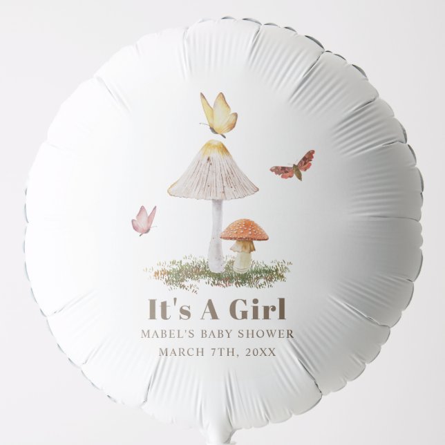 Mushrooms Butterflies Woodland Girl Baby Shower Balloon (Front)
