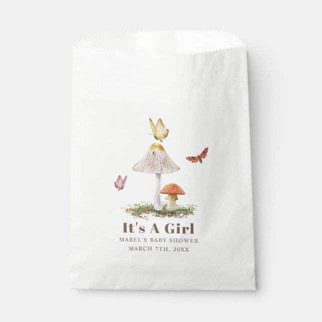Mushrooms Butterflies Woodland Girl Baby Shower Favor Bag (Front)