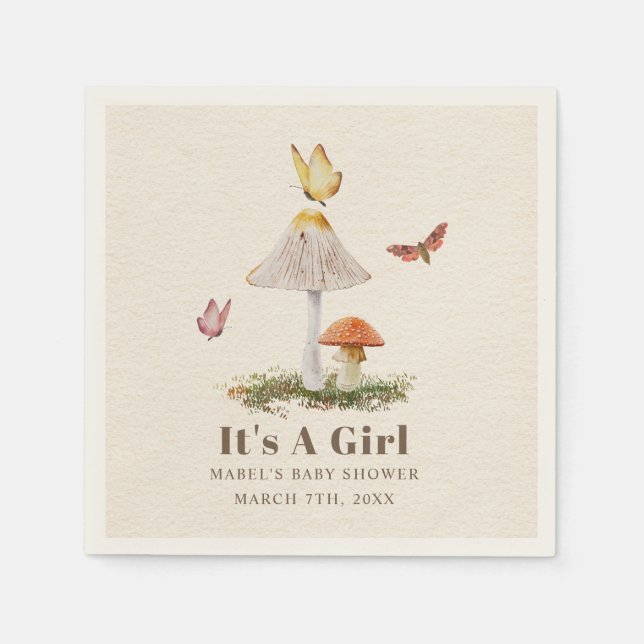 Mushrooms Butterflies Woodland Girl Baby Shower Na Napkins (Front)