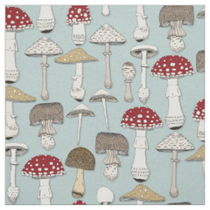 mushrooms celadon blue fabric