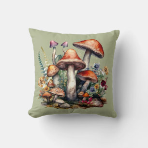 Mushrooms Cottagecore Throw Pillow