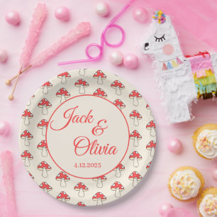 Mushrooms Cute Retro Kawaii Custom Couple Name  Paper Plates