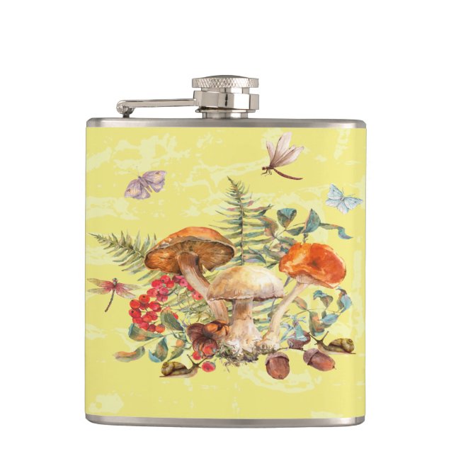 Mushrooms, Dragonflies, Moths & Snails Flask (Front)