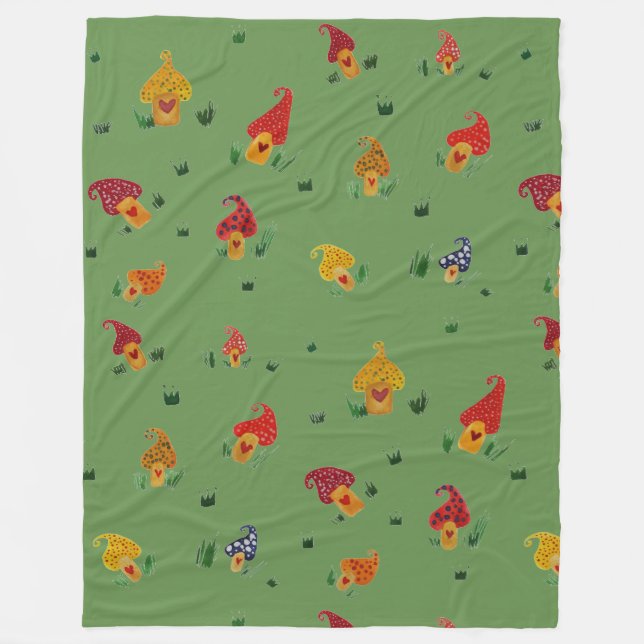 Mushrooms Drawing Fleece Blanket, Large (Front)