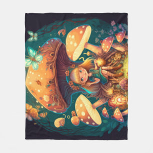 Mushrooms elfs in the field fleece blanket