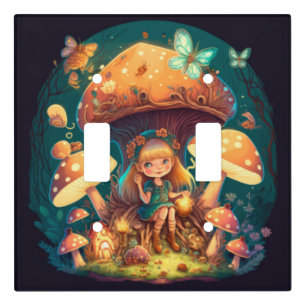 Mushrooms elfs in the field light switch cover