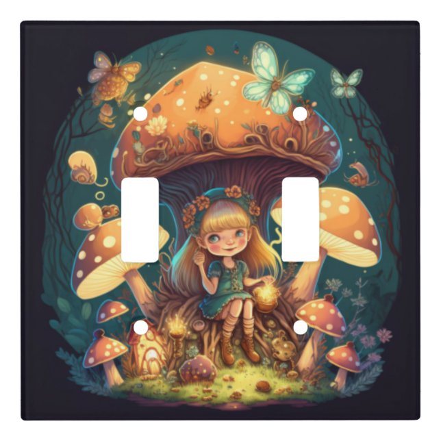 Mushrooms elfs  in the field    light switch cover (Front)