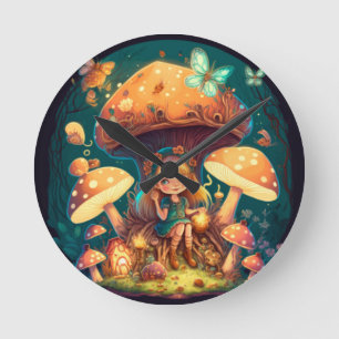 Mushrooms elfs  in the field   round clock