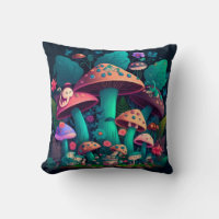 Mushrooms elfs  in the field throw pillow