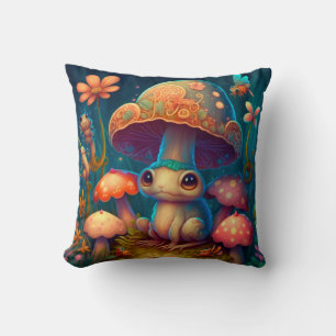 Mushrooms elfs in the field throw pillow