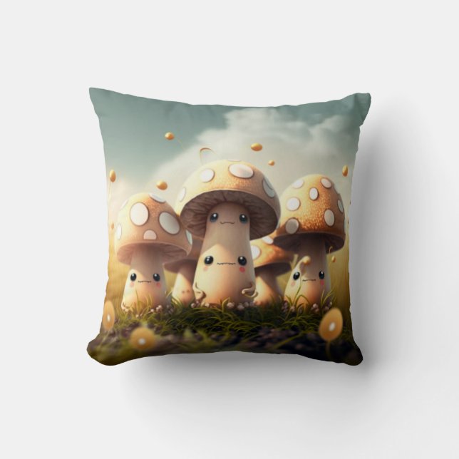 Mushrooms elfs  in the field throw pillow (Front)