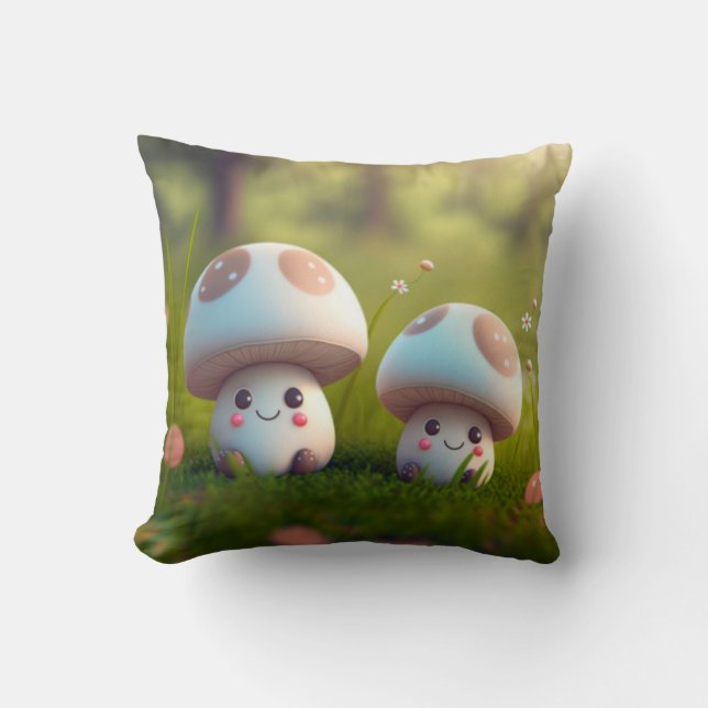 Mushrooms elfs  in the field throw pillow (Front)