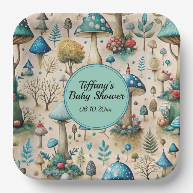 Mushrooms Fairyland Baby Shower  Paper Plates (Front)